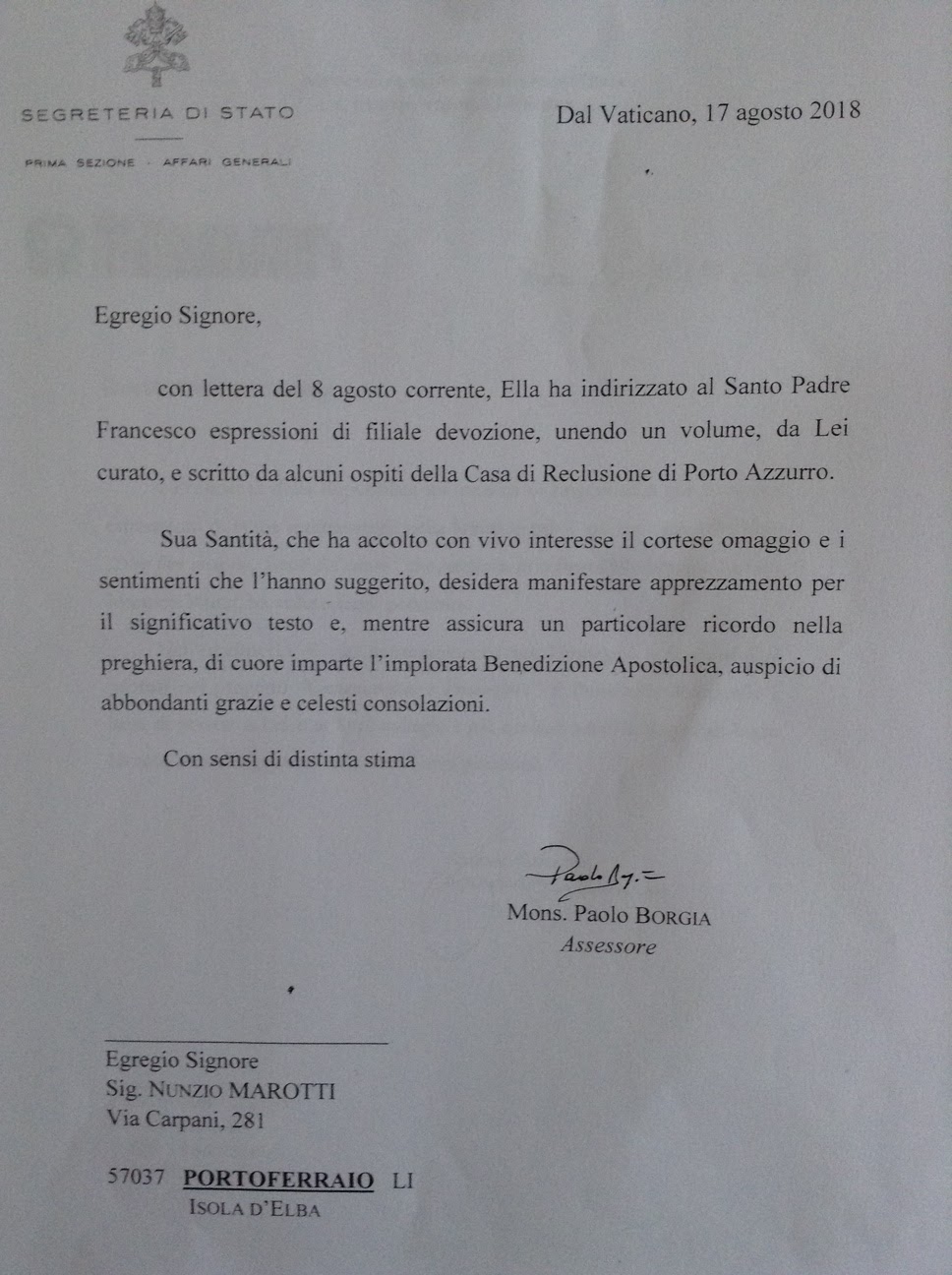 Lettera della Santa Sede