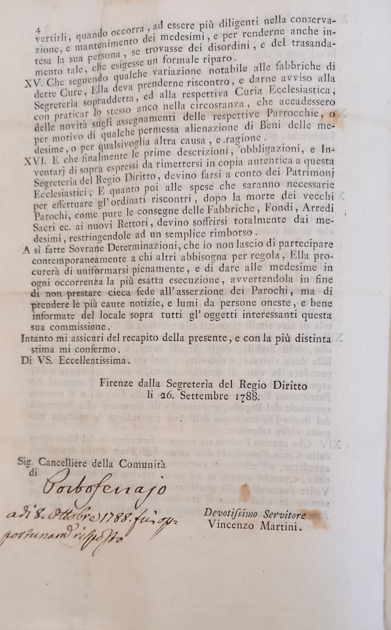 Ultima  carta della lettera in stampa della segreteria di Regio diritto 2