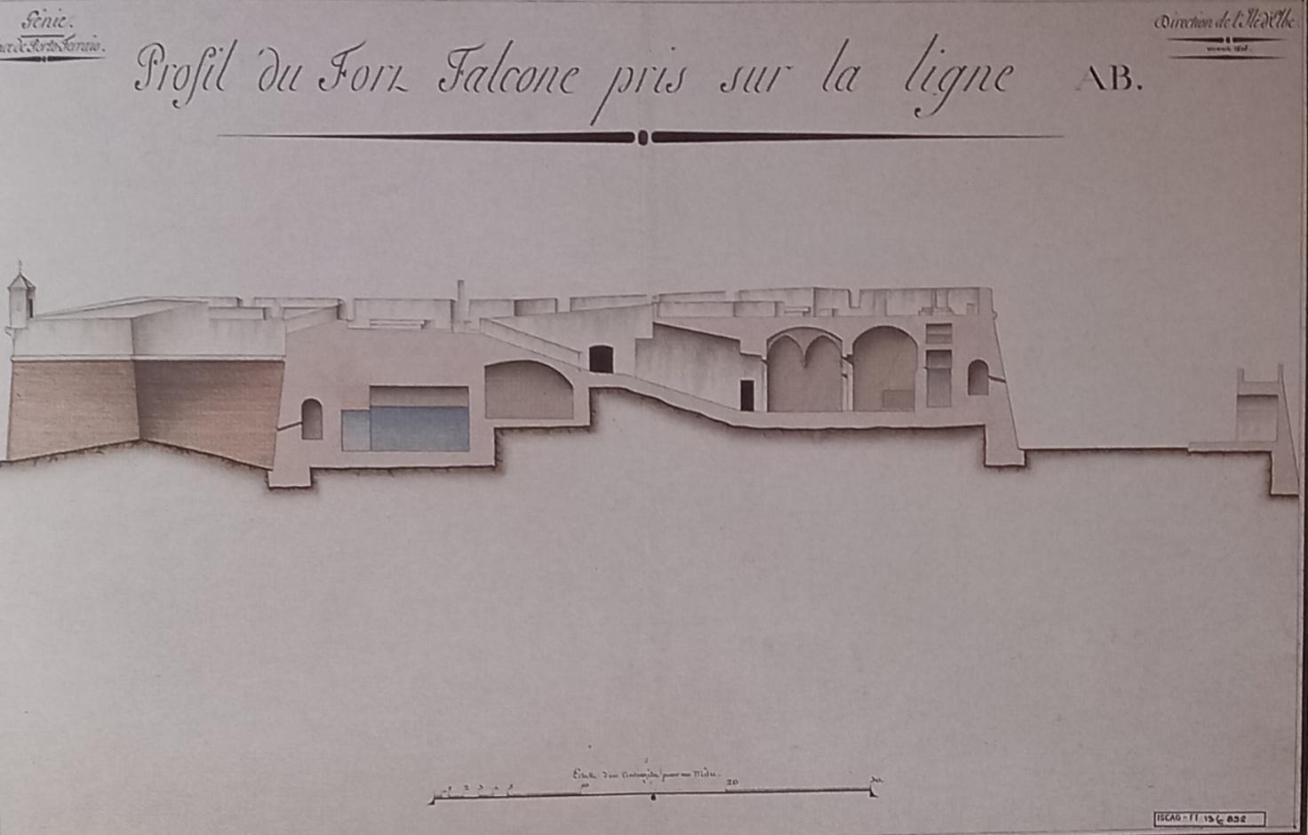 Forte Falcone. Rilievo della pianta del forte  in sezione longitudinale  6