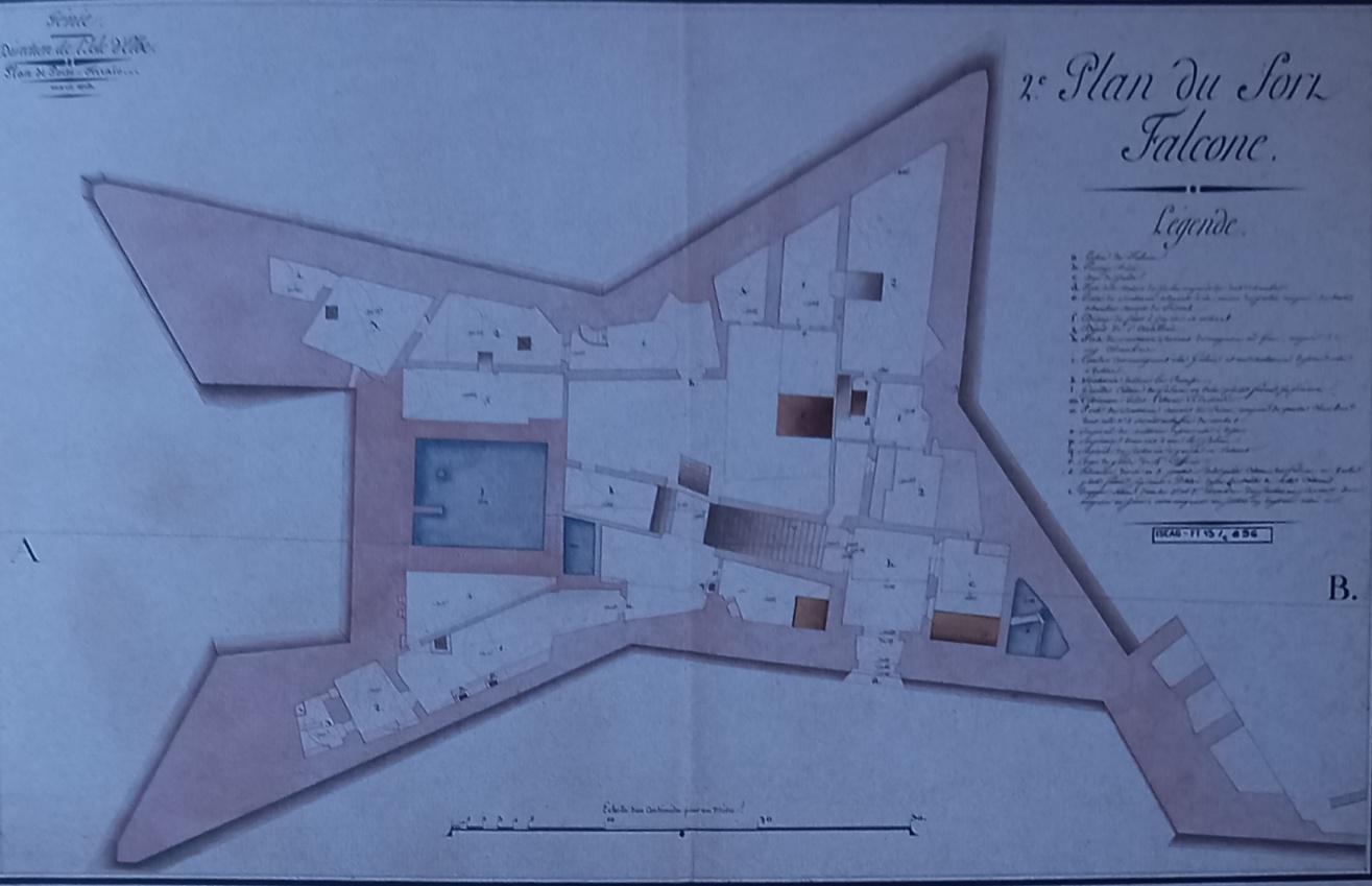 Forte Falcone. Rilievo planimetrico del  piano sopra terra piattaforma inferiore.1808 8