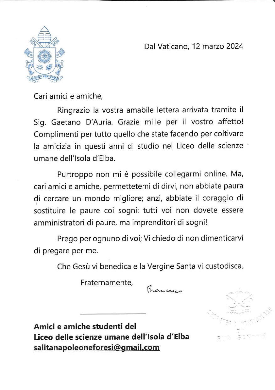 lettera papa liceo