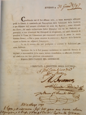 31 gennaio 1797. Il gioco del lotto è presente a Portoferraio