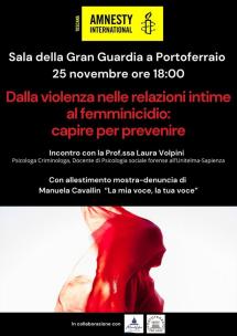 Capire le relazioni per prevenire il femminicidio. Il 25 novembre un incontro promosso da Amnesty Elba