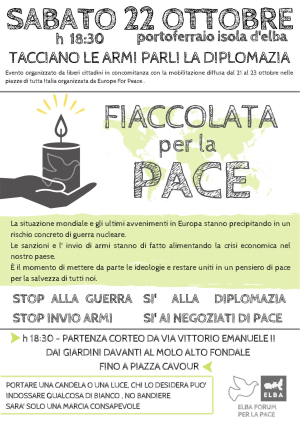 Stop alla guerra, basta armi, si a trattative di Pace. Il 22 ottobre in piazza a Portoferraio