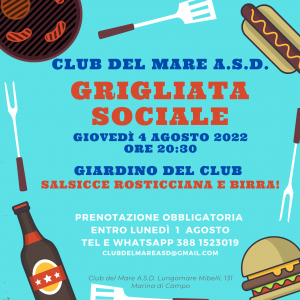 Grigliata sociale al Club del Mare, come prenotare