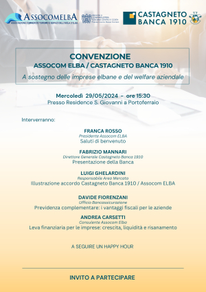 Convenzione tra Castagneto Banca 1910 e AssoCom Elba-Confindustria