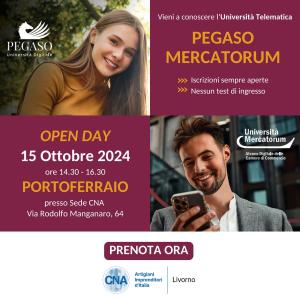 Domani a Portoferraio Open Day Università Pegaso in CNA