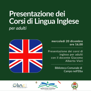 Corsi di inglese per adulti, la presentazione a Campo il 20 dicembre