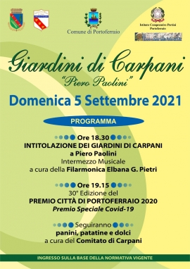 Ai giardini di Carpani intitolazione a Piero Paolini e la 30^ edizione del Premio Città di Portoferraio