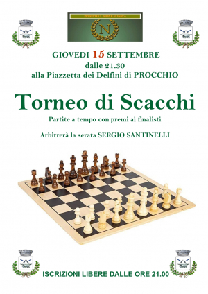 Il 15 settembre ultimo appuntamento estivo a Procchio: il torneo di scacchi a tempo