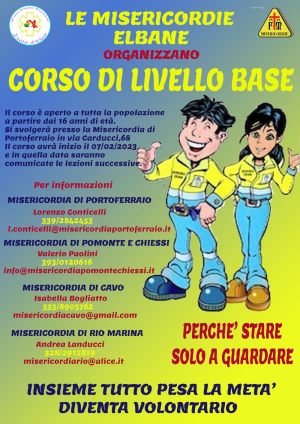 Le Misericordie Elbane organizzano un corso per nuovi soccorritori di livello base