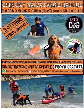 Open day salvataggio nautico con unità cinofile sulla spiaggia di Marina di Campo