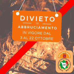 Rischio incendi, prorogato al 22 ottobre il divieto di abbruciamento