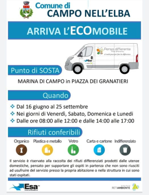 A Marina di Campo nel weekend l&#039;ecomobile, gli orari per il conferimento dei rifiuti