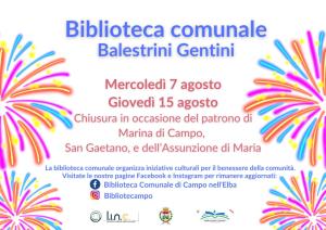 I giorni di chiusura della Biblioteca comunale di Campo