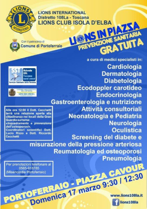 Lions in piazza - consulenze mediche gratuite in collaborazione con Misericordia Portoferraio e USL TNO