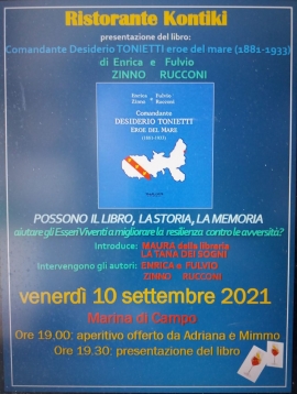 Comandante Desiderio Tonietti Eroe del Mare (1881-1933), Enrica Zinno e Fulvio Rucconi presentano il loro ultimo libro