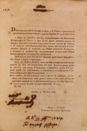 Portoferraio 1789. Ostacoli alle sovrane disposizioni per le parrocchie e per il maggior servizio spirituale dei popoli