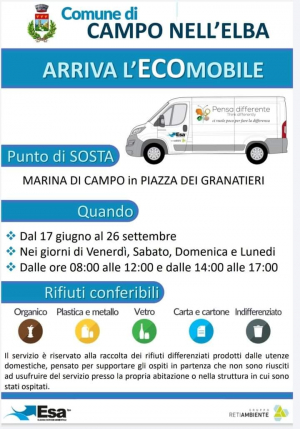 A Campo arriva l&#039;Ecomobile di Esa per il conferimento dei rifiuti domestici