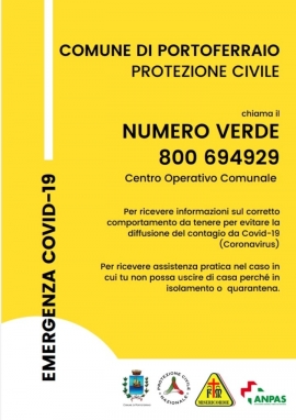 Portoferraio, è attivo il numero verde del Centro Operativo Comunale per il contrasto al Covid